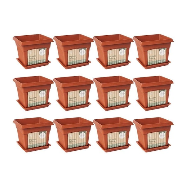 12PK Antheia Green Homewares 17x14cm Square Garden Pot w/ Saucer Assorted Brown