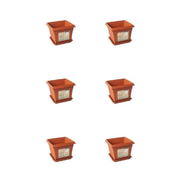 6PK Antheia Green Homewares 20x16cm Square Garden Pot w/ Saucer Assorted Brown
