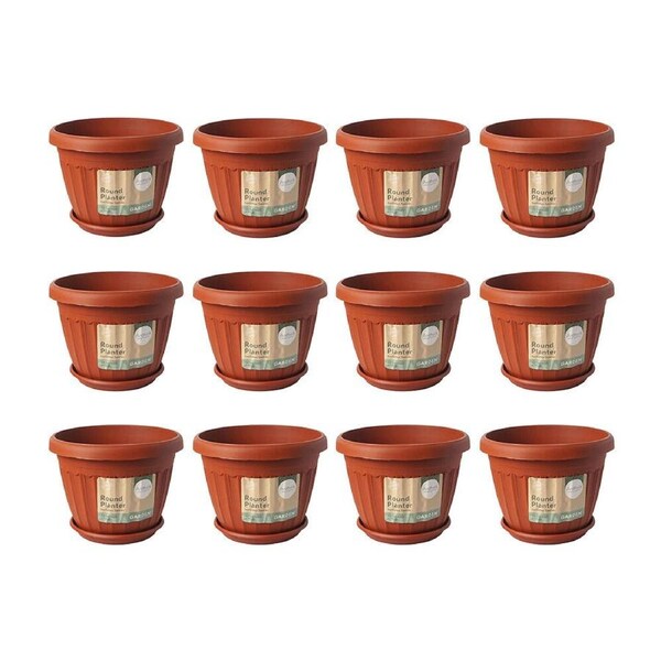 12PK Antheia Green Homewares 23cm Round Garden Pot w/ Saucer Assorted Brown