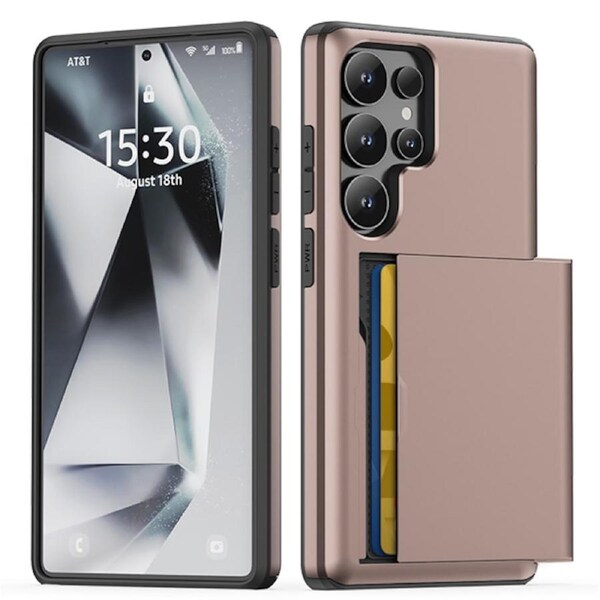 ZUSLAB Case for Samsung Galaxy S25 Ultra Slide Armor Card Holder Protective Shockproof Hard Back Cover For Samsung (2025) - Rose Gold