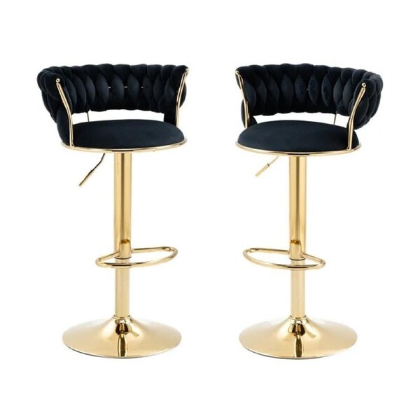 SERENITà Black Golden Velvet Seat Kitchen Breakfast Bar Stools Counter Height Barstools with Back Cushioned Chairs for Home Bar x2