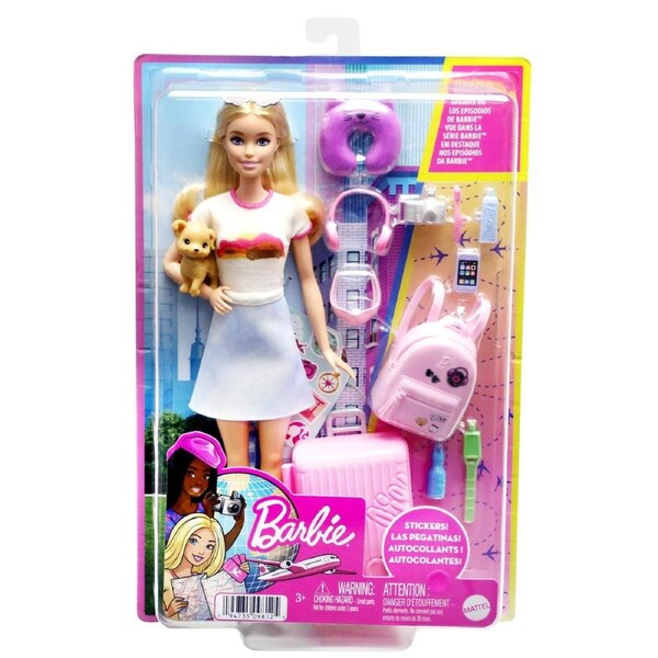 Barbie Malibu with Puppy Travel Doll Playset