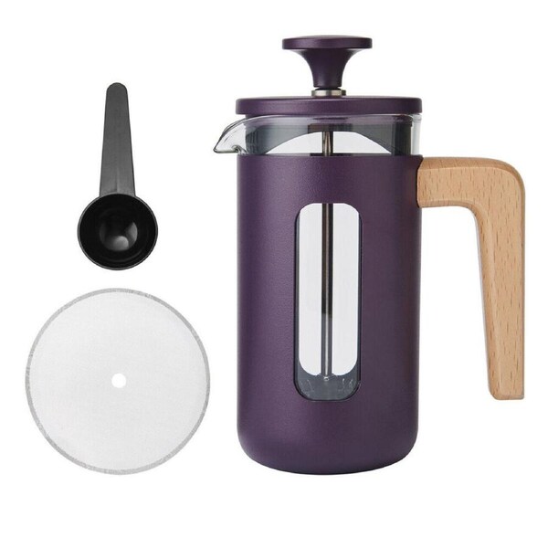 La Cafetiere Pisa 3-Cup Cafetiere Manual Glass Coffee Press Maker Purple