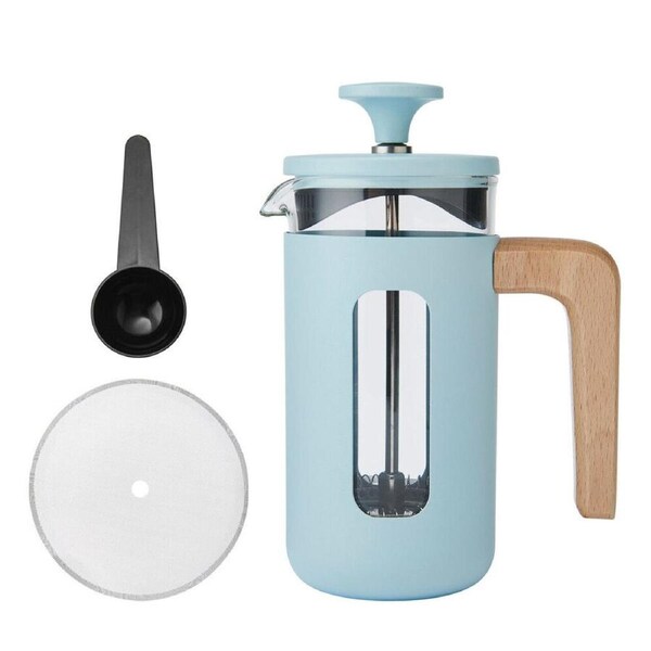 La Cafetiere Pisa 3-Cup Cafetiere Manual Glass Coffee Press Maker Sky Blue