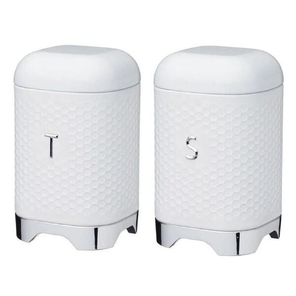 2pc Kitchen Craft Carbon Steel Tea Canister/Sugar Jar Combo Set 19cm Ice White