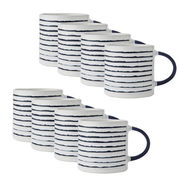 8PK Mikasa Stoneware Coffee Mug Tea/Espresso/Milk Cup Drinkware 390ml Stripe
