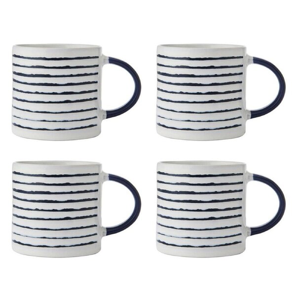 4PK Mikasa Stoneware Coffee Mug Tea/Espresso/Milk Cup Drinkware 390ml Stripe
