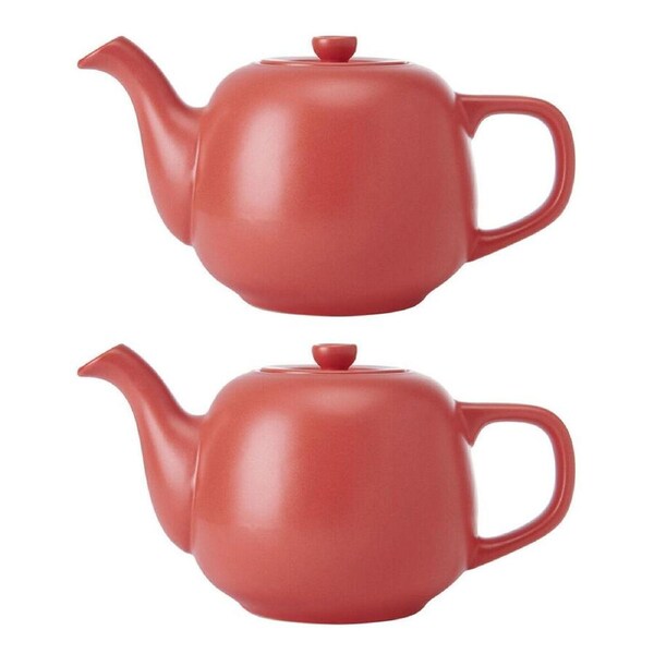 2PK La Cafetiere Stoneware Classic Teapot Kettle Serving/Brewing Pot 600ml Red