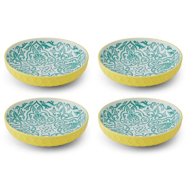 4PK Mikasa Geometric Ceramic Bowl Salad Serving Round Dinnerware 21cm Yellow/BLU