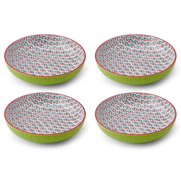 4PK Mikasa Geometric Line Ceramic Bowl Salad Serving Round Dinnerware 21cm Green
