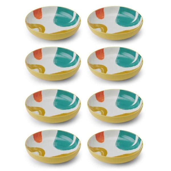 8PK Mikasa Abstract Pattern Ceramic Bowl Salad Round Dinnerware 21cm Yellow