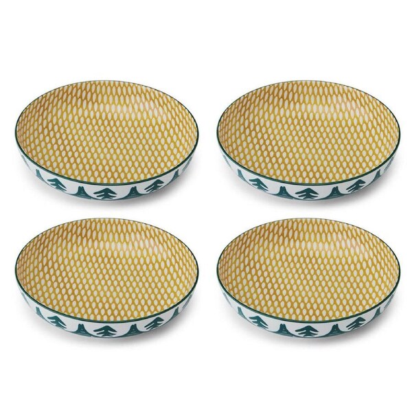 4PK Mikasa Leafy Pattern Ceramic Bowl Salad Serving Round Dinnerware 21cm Green