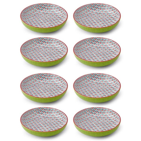 8PK Mikasa Geometric Line Ceramic Bowl Salad Serving Round Dinnerware 21cm Green