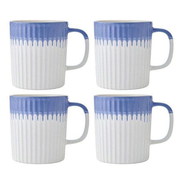 4PK Mikasa 410ml Textured Coffee Mug Cup Stoneware Drinkware w/ Handle Blue
