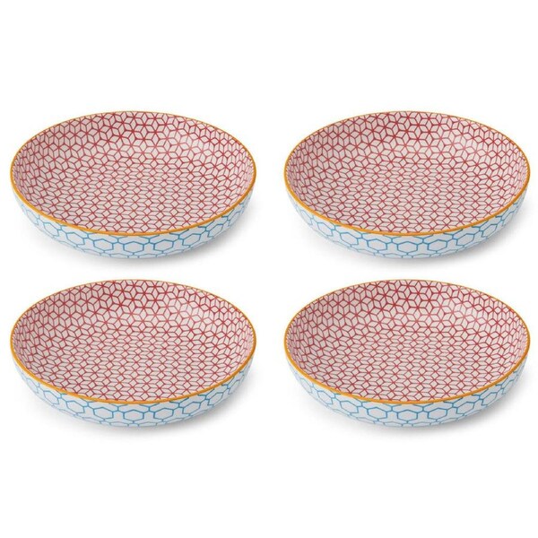 4PK Mikasa Geometric Ceramic Bowl Dish Salad Serving Round Dinnerware 21cm Blue