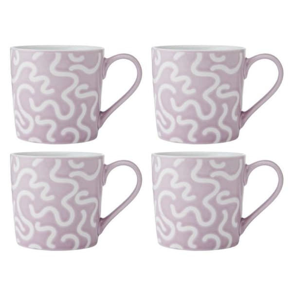 4PK Mikasa 360ml Textured Purple Swirl Coffee Mug Cup Stoneware Drinkware Purple