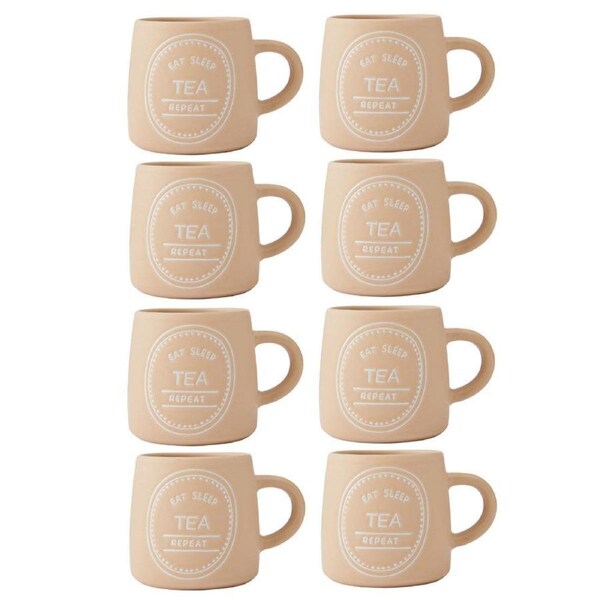 8PK Mikasa 400ml Eat Sleep Tea Repeat Coffee Mug Cup Stoneware Drinkware Orange