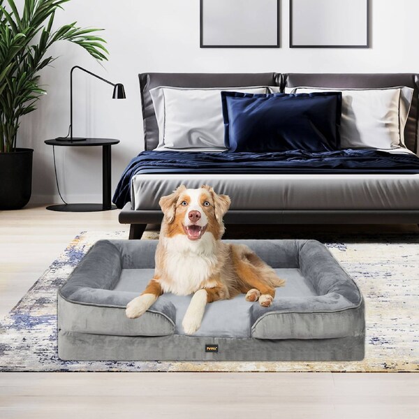 Pawz Memory Foam Pet Sofa Bed Cushion Dog Cat Mat Washable Removable Orthopedic Grey -106cm x 81cm x 18cm