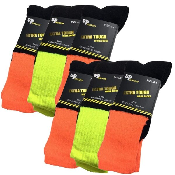 6x Pairs HI VIS SOCKS Workwear Work Safety Tradie High Visibility Fluro - Assorted Colours 11-14