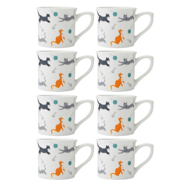 8PK Mikasa 250ml Cat Fluted Coffee Mug Tea Drink Cup Clay Drinkware w/ Handle