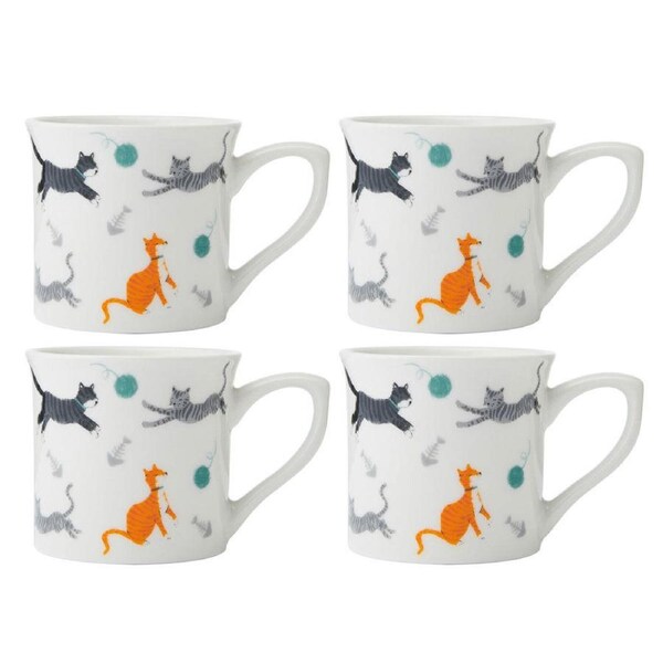4PK Mikasa 250ml Cat Fluted Coffee Mug Tea Drink Cup Clay Drinkware w/ Handle