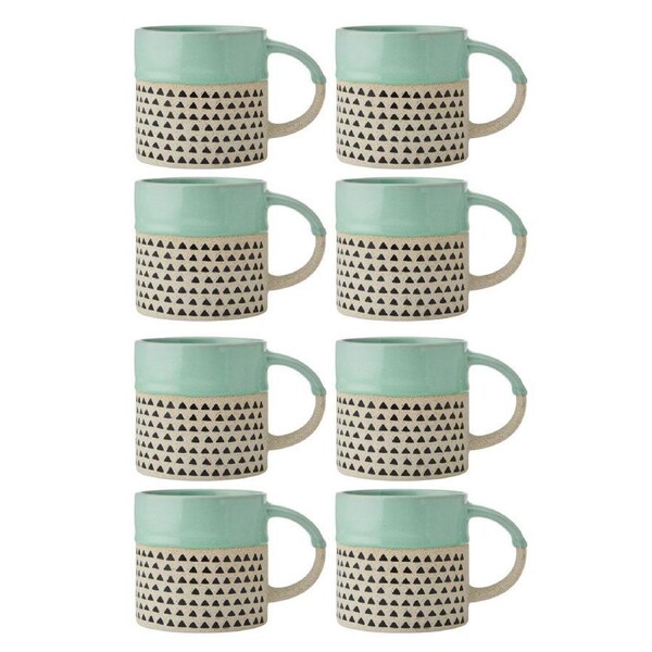 8PK Mikasa 390ml Wax Resist Glaze Coffee Mug Cup Clay Drinkware w/ Handle Green