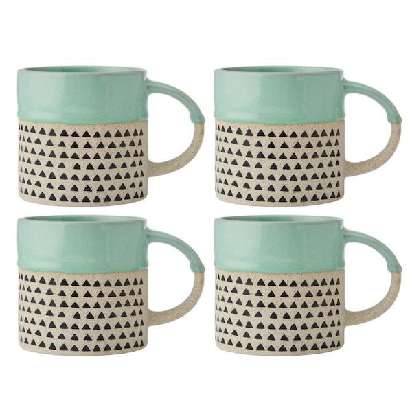 4PK Mikasa 390ml Wax Resist Glaze Coffee Mug Cup Clay Drinkware w/ Handle Green