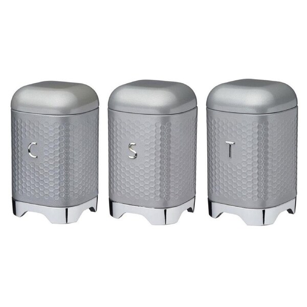 3x Kitchencraft Lovello Geometric Sugar/Tea/Coffee Canister Combo Set Shadow GRY
