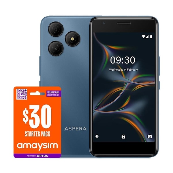 Aspera Buzz Unlocked Mobile 32GB with $30 SIM Bundle - Blue