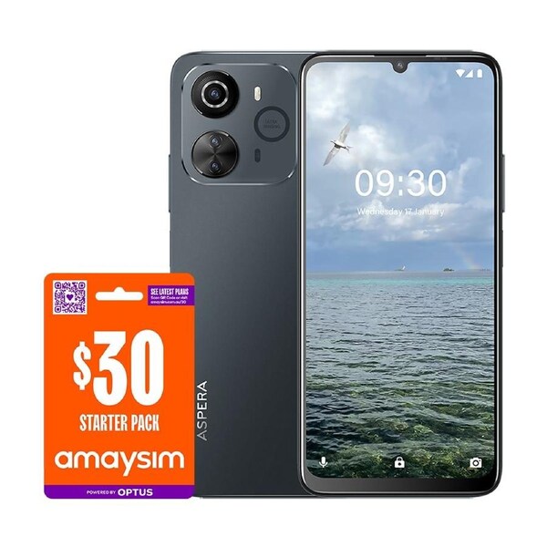 Aspera AS10 Unlocked 128GB with $30 SIM Bundle - Black