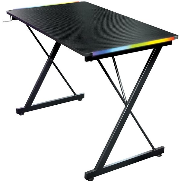 Thunda Gaming Desk with RGB Lights, Water Bottle Holder, and Headphone Holder