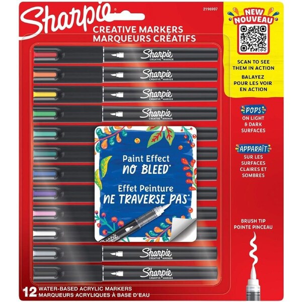 Sharpie Creative Water-Based Acrylic Paint Markers Brush Tip Assorted 12 Count