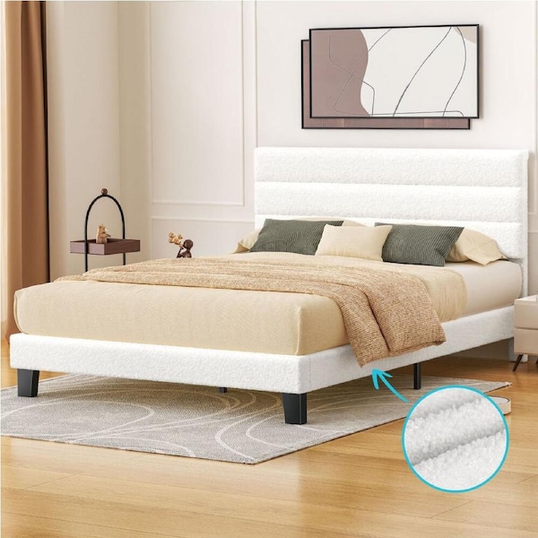 ALFORDSON Bed Frame Queen Size Upholstered Platform White Boucle HARLENE