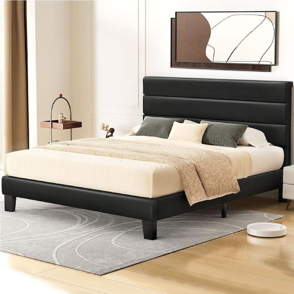 ALFORDSON Bed Frame King Size Upholstered Platform Black Leather HARLENE