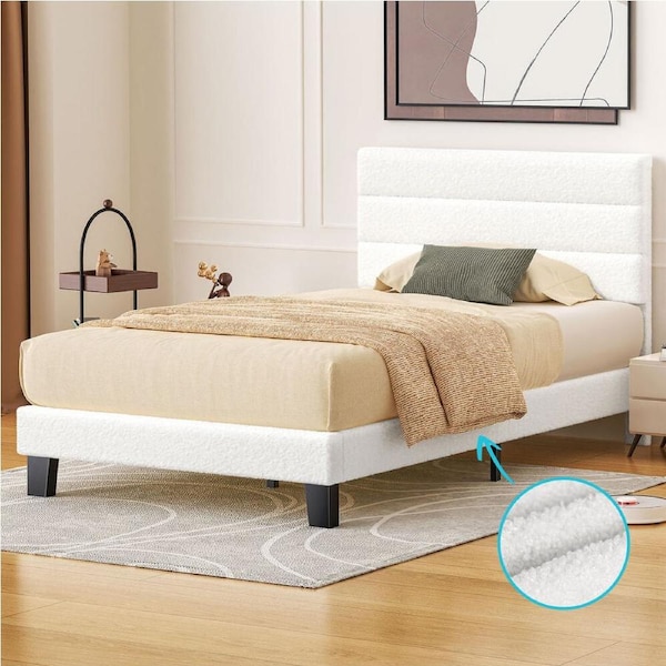ALFORDSON Bed Frame King Single Upholstered Platform White Boucle HARLENE