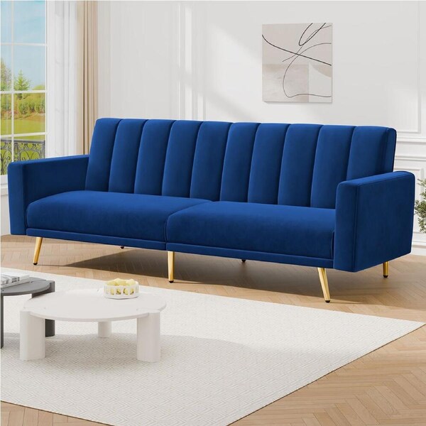 ALFORDSON Sofa Bed Couch 3 Seater Lounge Velvet Blue