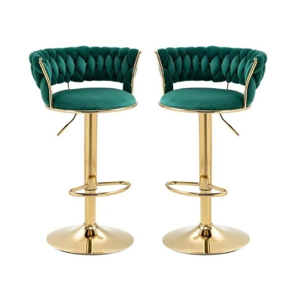 SERENITà Emerald Green Golden Velvet Seat Kitchen Breakfast Bar Stools Counter Height Barstools with Back Cushioned Chairs for Home Bar x2