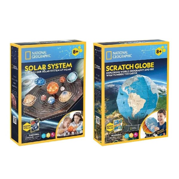 2pc National Geographic Scratch Globe and Solar System Kids 3D Puzzles 8y+