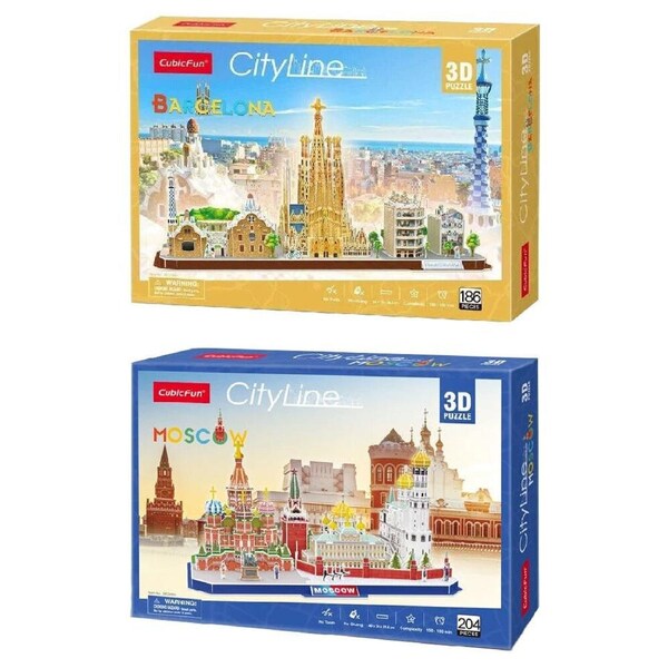 2pc Cubic Fun City Line Barcelona and Moscow Kids/Childrens 3D Puzzles 8y+
