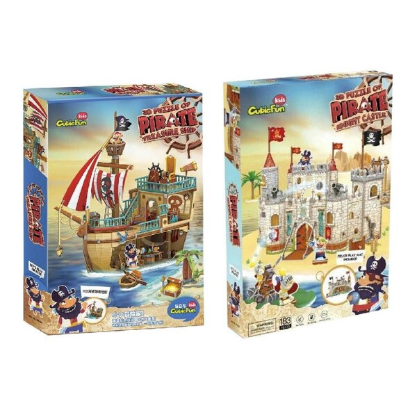 2pc Cubic Fun Pirate Treasure Ship and Pirate Knight Castle Kids 3D Puzzles 8y+