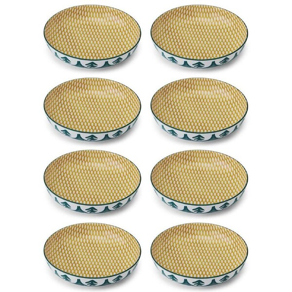 8PK Mikasa Leafy Pattern Ceramic Bowl Salad Serving Round Dinnerware 21cm Green