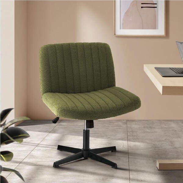 Oikiture Mid Back Armless Office Desk Chair Wide Seat Sherpa Green