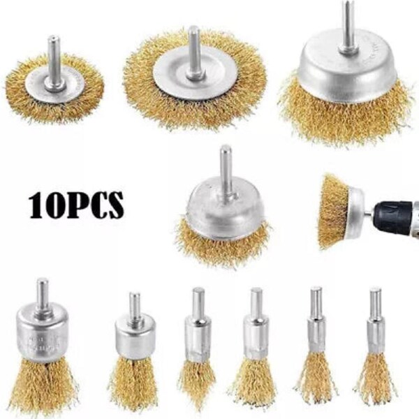 Drill Steel Metal Cleaning Rust Sanding Brass Wire Brush Cup Wheel Set