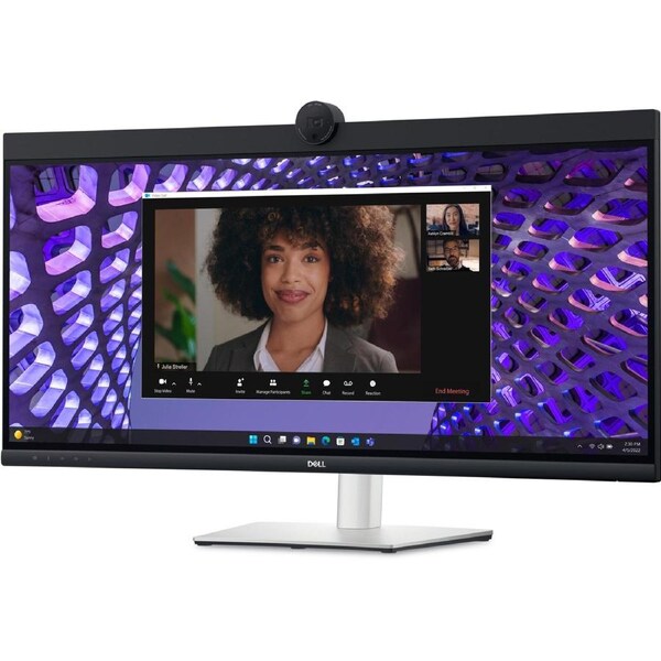 Dell P-Series 34" (21:9) Wqhd Curve, Hdmi, Dp, Usb-C, Usb(4), H/Adj, Lan, Spkr, W/Cam, 3Yr