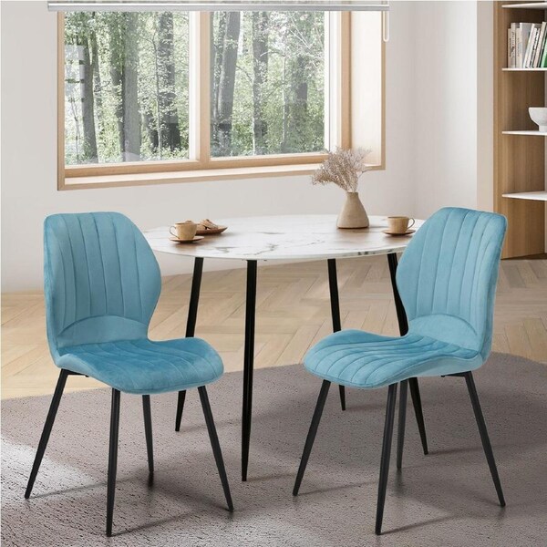 Oikiture Set of 2 Dining Chairs Kitchen Lounge Padded Seat Armless Velvet Blue