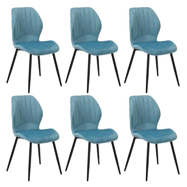 Oikiture Set of 6 Dining Chairs Kitchen Lounge Padded Seat Armless Velvet Blue