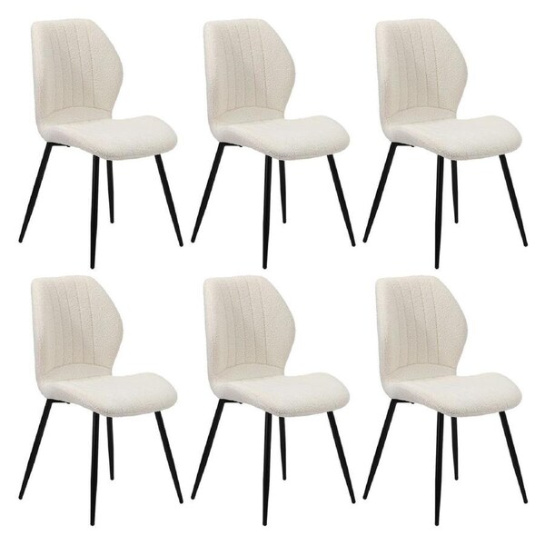 Oikiture Set of 6 Dining Chairs Kitchen Lounge Padded Seat Armless Boucle White