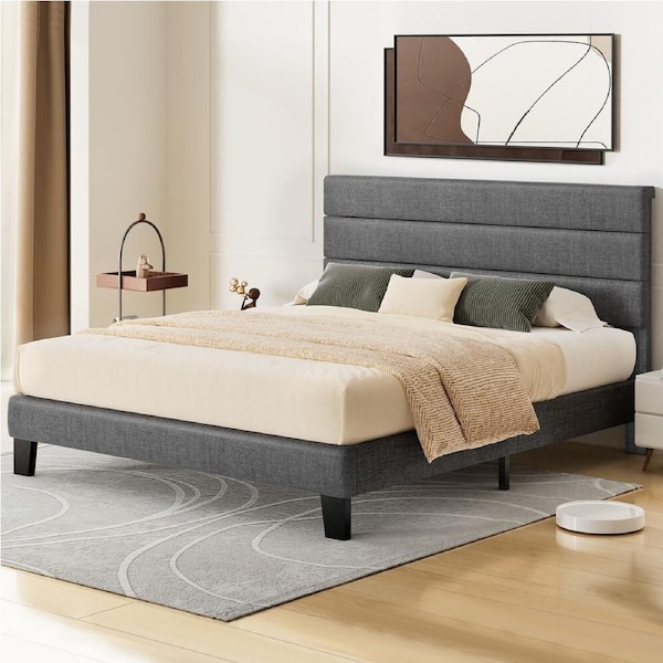 ALFORDSON Bed Frame Double Size Upholstered Platform Grey Fabric HARLENE