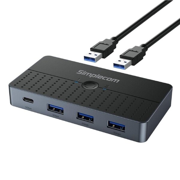 Simplecom KM320 2-Way SuperSpeed USB Switch 4-Port Hub with USB-C USB 3.0 5Gbps KM320
