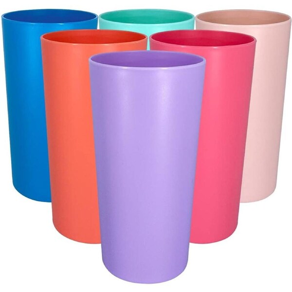 26 Ounce Plastic Tumblers/Large Drinking Glasses/Party Cups/Iced Tea Glasses,Unbreakable, Dishwasher Safe, Set of 6 in 6 Assorted Colors